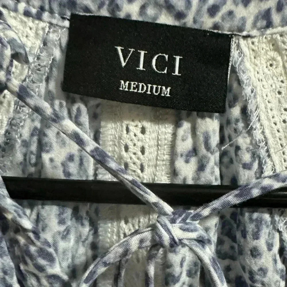 Vici Blue Animal Print Ruffle Tassel Dress Size Medium - Picture 3 of 4